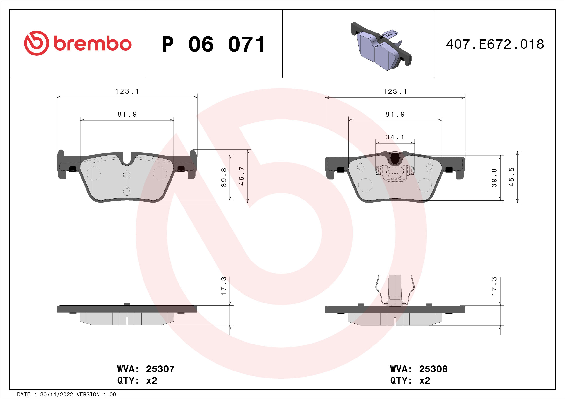 A.B.S. P 06 071 BREMBO Bremsbelagsatz, Scheibenbremse